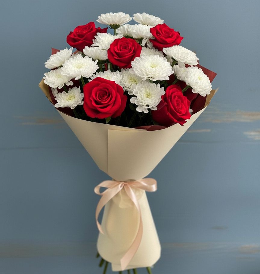 Букет цветов из: Розы и Хризантемы в Большое Грызлово