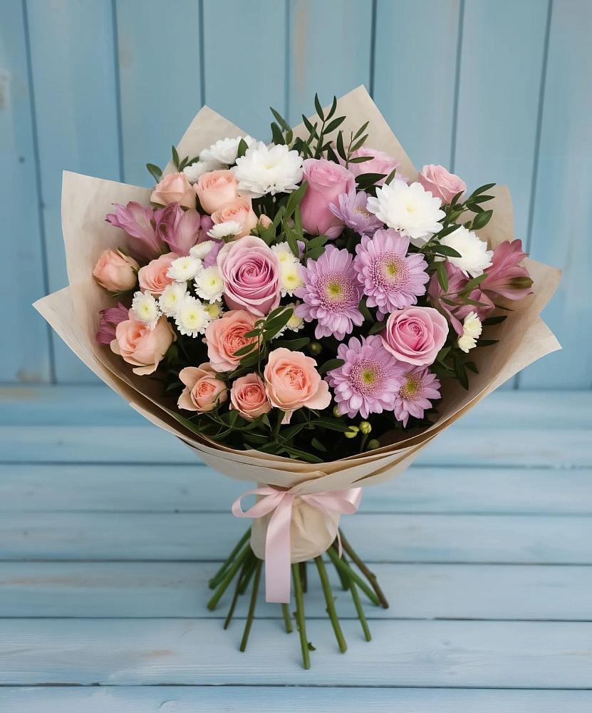 Букет цветов из: Хризантемы, Розы и Альстромерии в Большое Грызлово