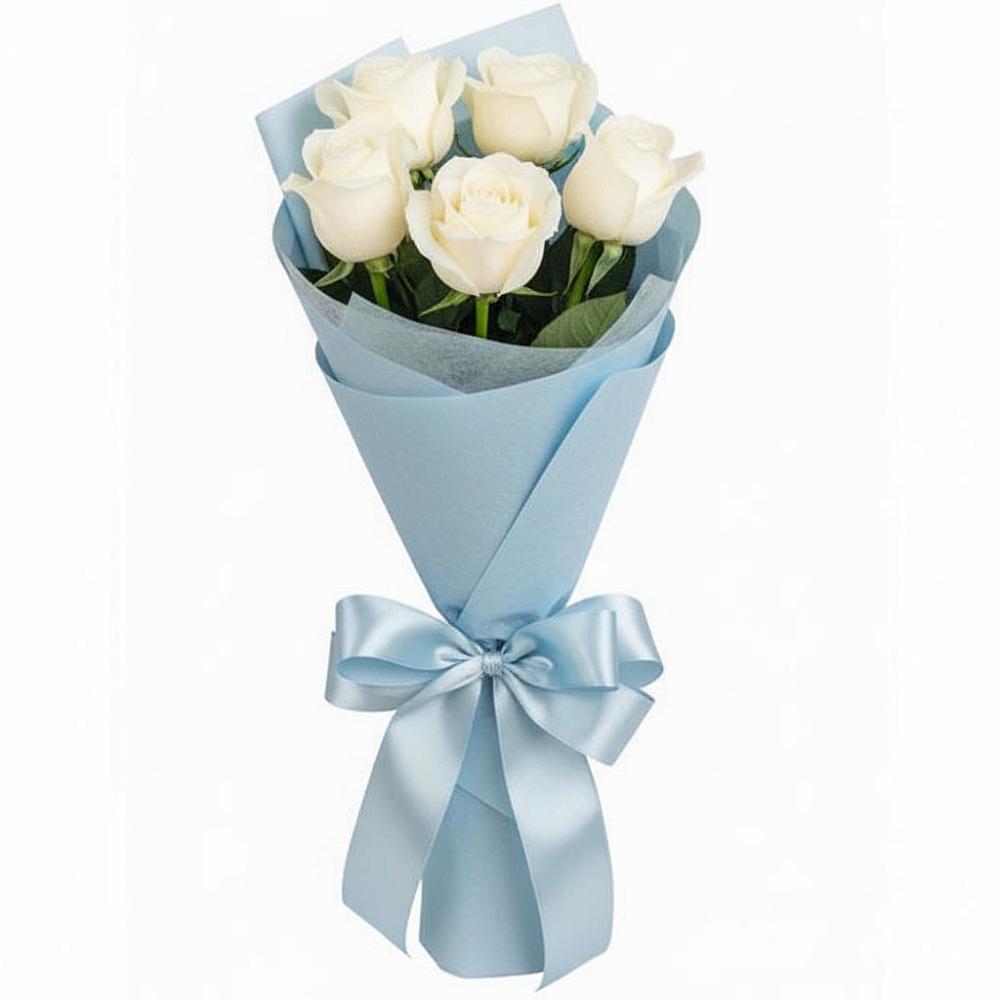 Букет 5 Белых роз Проуд в Большое Грызлово