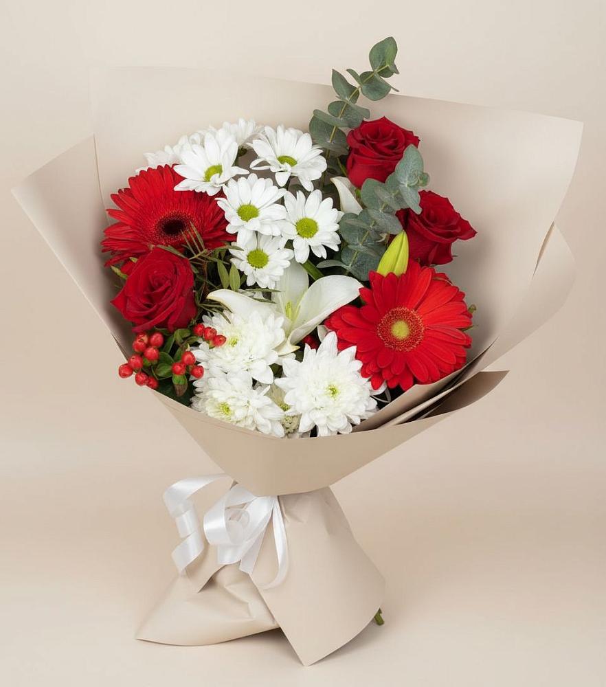 Букет цветов из: Розы, Хризантемы, Герберы и Лилии в Большое Грызлово