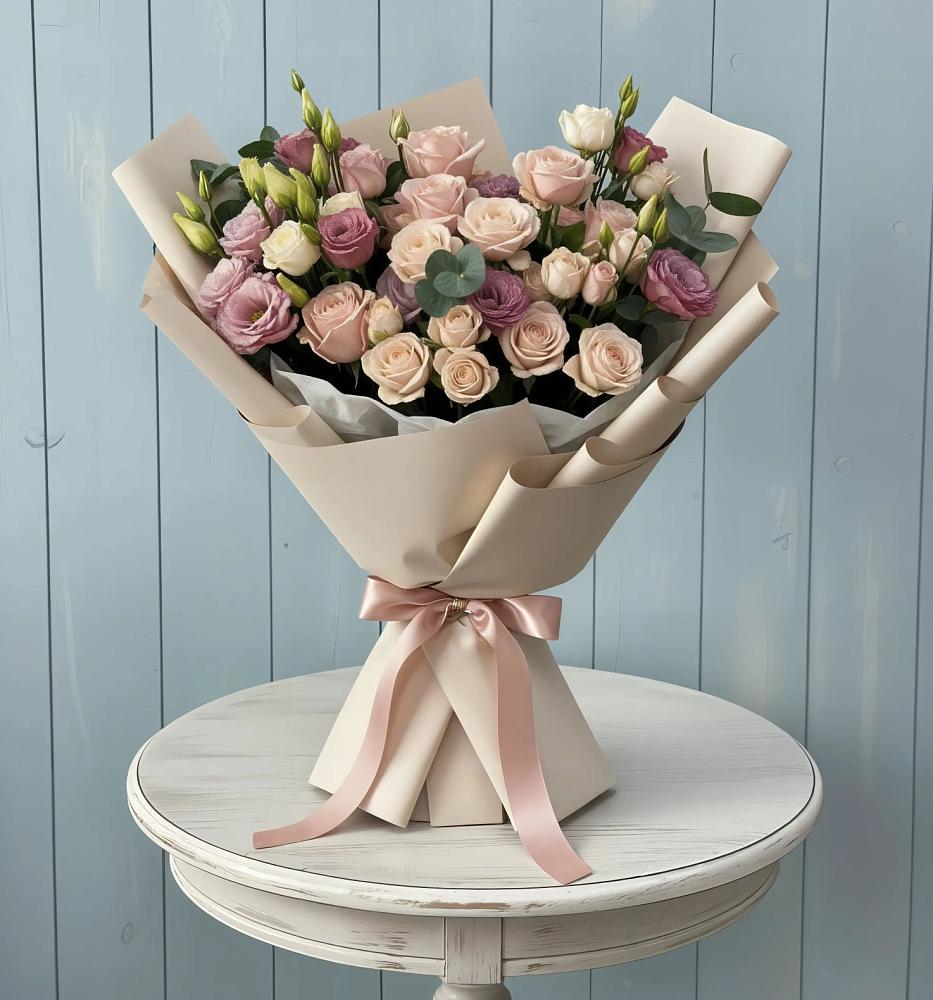 Букет цветов из: Розы и Лизиантусы в Большое Грызлово