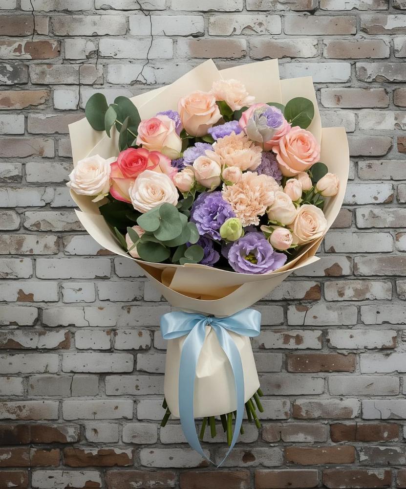 Букет цветов из: Розы, Лизиантусы и Гвоздики в Большое Грызлово