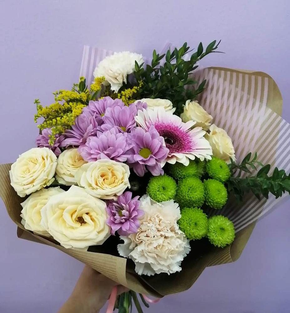 Букет цветов из: Хризантемы, Розы, Гвоздики и Герберы в Большое Грызлово